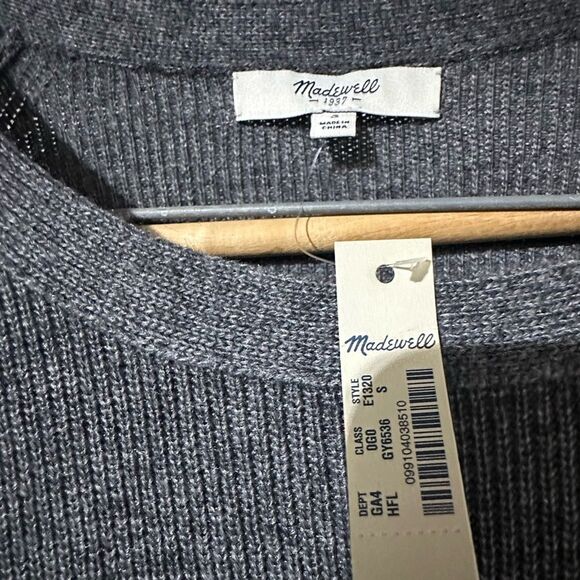 Madewell Ribbed Sweater Dress S Gray High-Low Hem Side Slit Merino Wool Blend - Picture 5 of 8
